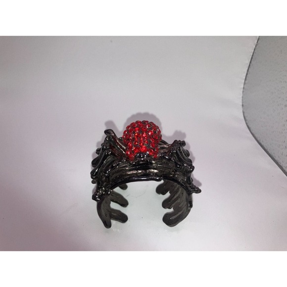 Red Rhinestone Spider Gun Metal Silver-Tone 2 3/8 Inch Wide Cuff Bracelet! - Picture 5 of 8